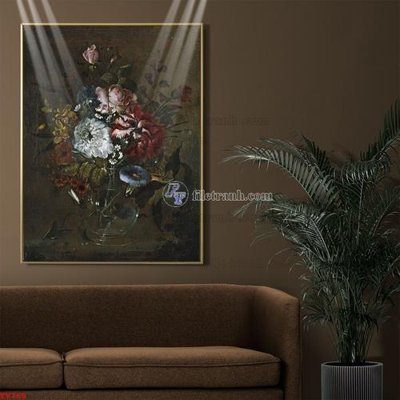 File in lụa Tranh tĩnh vật sơn dầu hoa châu âu TV765 (hoa văn) Tranh tĩnh vật sơn dầu hoa châu âu TV765