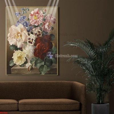 File tranh Tranh tĩnh vật sơn dầu hoa châu âu TV766 (gốc) in trên kính