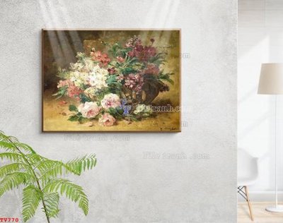 File tranh trang trí Tranh tĩnh vật sơn dầu hoa châu âu TV770 (file gốc)