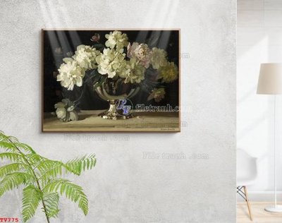 File gốc Tranh tĩnh vật sơn dầu hoa châu âu TV775 (in lụa) chi tiết cao