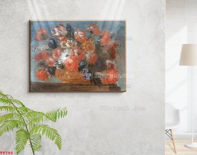 File gốc Tranh tĩnh vật sơn dầu hoa châu âu TV785 (trang trí) phòng làm việc