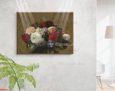 File in trần Tranh tĩnh vật sơn dầu hoa châu âu TV802 (bản gốc) phong cảnh