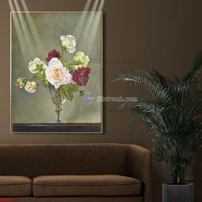 File in lụa Tranh tĩnh vật sơn dầu hoa châu âu TV877 (phong cảnh) Tranh tĩnh vật sơn dầu hoa châu âu TV877