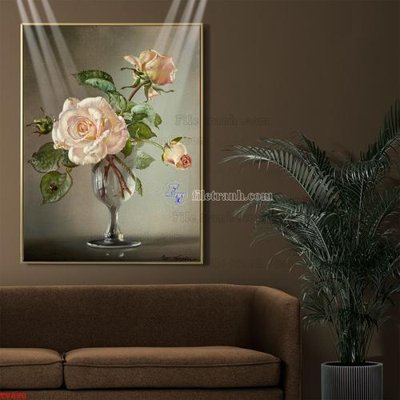 File gốc Tranh tĩnh vật sơn dầu hoa châu âu TV890 (in tráng gương) nghệ thuật