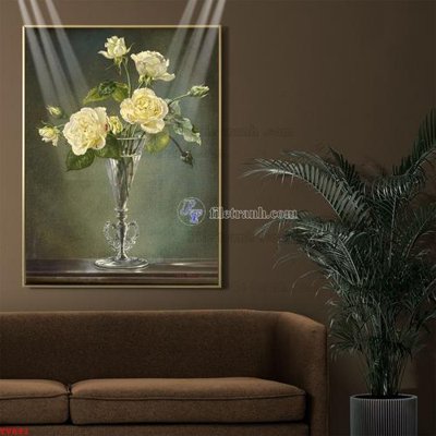 File in trần Tranh tĩnh vật sơn dầu hoa châu âu TV891 (bản gốc) phong cảnh