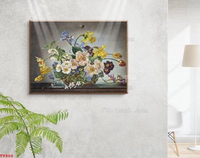 File gốc Tranh tĩnh vật sơn dầu hoa châu âu TV900 (ảnh chi tiết) để in ấn