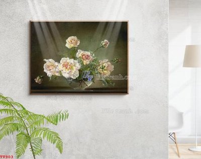 File tranh Tranh tĩnh vật sơn dầu hoa châu âu TV903 (bản gốc) treo tường