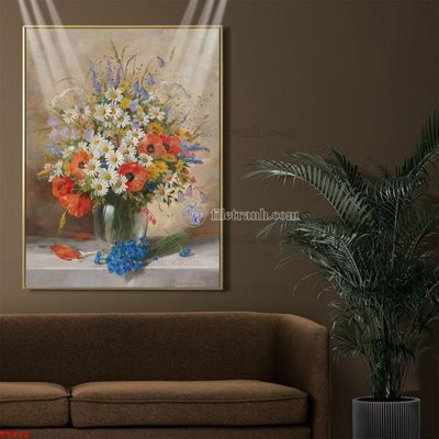 File tranh Tranh tĩnh vật sơn dầu hoa châu âu TV912 (ảnh gốc) in trần nhà