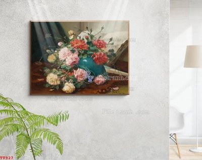 File ảnh gốc Tranh tĩnh vật sơn dầu hoa châu âu TV927 (chuyên in mica)