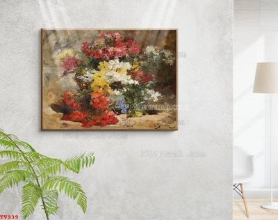 File tranh Tranh tĩnh vật sơn dầu hoa châu âu TV939 (ảnh gốc) độc quyền