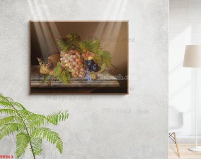 File in mica Tranh tĩnh vật sơn dầu hoa châu âu TV963 (bản gốc) làm vách ngăn