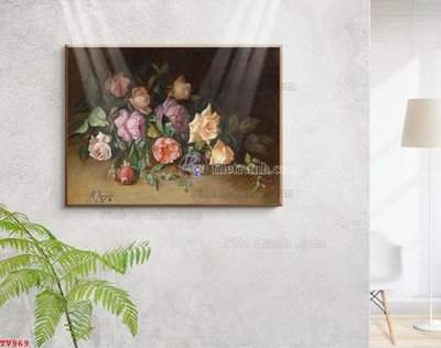 File gốc Tranh tĩnh vật sơn dầu hoa châu âu TV969 (phiên bản chuẩn) để in ấn