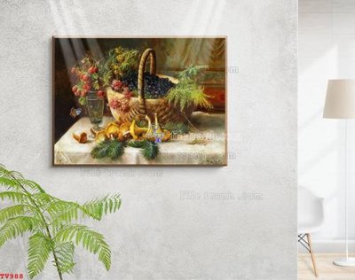 File in trần Tranh tĩnh vật sơn dầu hoa châu âu TV988 (bản gốc) phong cảnh