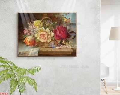 File in ấn Tranh tĩnh vật sơn dầu hoa châu âu TV992 (bản gốc) từ file gốc