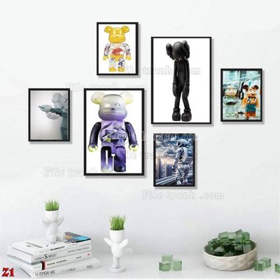 File gốc File tranh bộ 6 tấm kaws gấu bearbrick Z1 (PNG) chất lượng cao