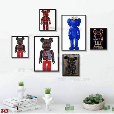 File gốc File tranh bộ 6 tấm kaws gấu bearbrick Z13 (in 3D) cho trang trí