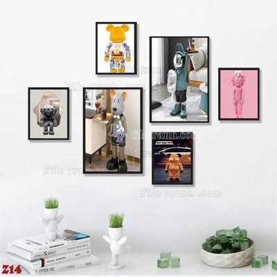File in mica File tranh bộ 6 tấm kaws gấu bearbrick Z14 (bản gốc) làm vách ngăn
