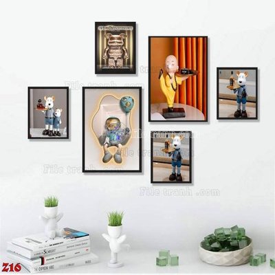 File tranh PSD File tranh bộ 6 tấm kaws gấu bearbrick Z16 chất lượng cao