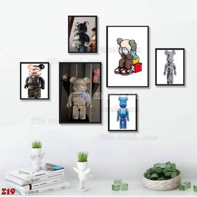 File tranh File tranh bộ 6 tấm kaws gấu bearbrick Z19 (bản gốc) trang trí văn phòng