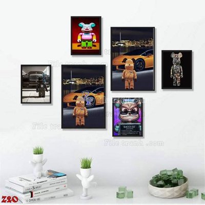 File PSD File tranh bộ 6 tấm kaws gấu bearbrick Z20 (chất lượng in ấn)