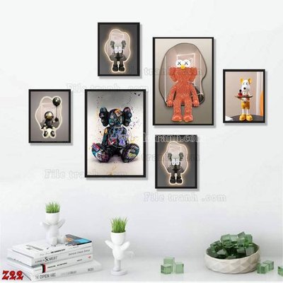 File in mica File tranh bộ 6 tấm kaws gấu bearbrick Z22 (bản gốc) siêu trong