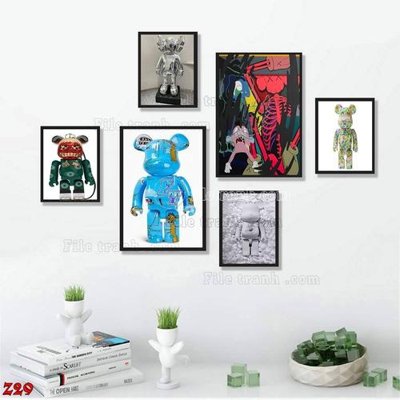 File tranh File tranh bộ 6 tấm kaws gấu bearbrick Z29 (bản gốc) treo phòng ăn