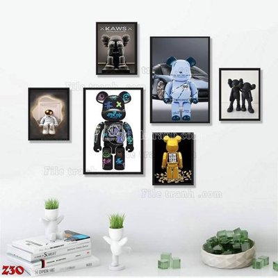 Tải file File tranh bộ 6 tấm kaws gấu bearbrick Z30 (PSD) cho in tranh kính