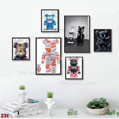 Tải file File tranh bộ 6 tấm kaws gấu bearbrick Z31 (gốc) làm file quảng cáo