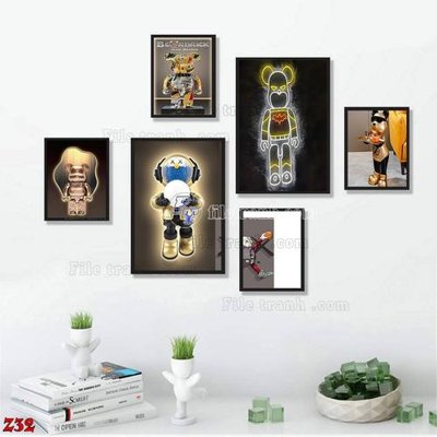 File in lụa File tranh bộ 6 tấm kaws gấu bearbrick Z32 (hoa văn) File tranh bộ 6 tấm kaws gấu bearbrick Z32