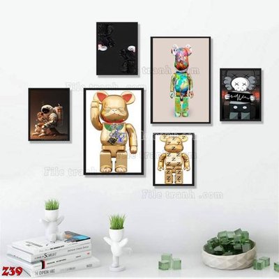 Chi tiết file ảnh File tranh bộ 6 tấm kaws gấu bearbrick Z39 sắc nét