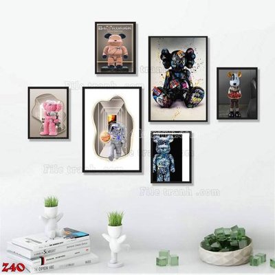 Tải file File tranh bộ 6 tấm kaws gấu bearbrick Z40 (gốc) in trên mọi chất liệu
