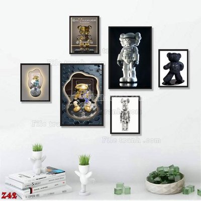 File gốc File tranh bộ 6 tấm kaws gấu bearbrick Z42 (trang trí) phòng trẻ em