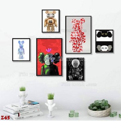Hình ảnh file gốc in trần nhà File tranh bộ 6 tấm kaws gấu bearbrick Z45