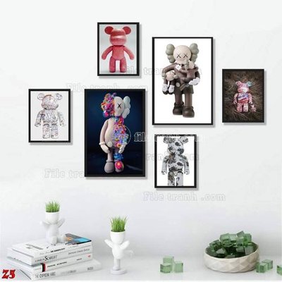Tải file File tranh bộ 6 tấm kaws gấu bearbrick Z5 (gốc) chủ đề phong thủy