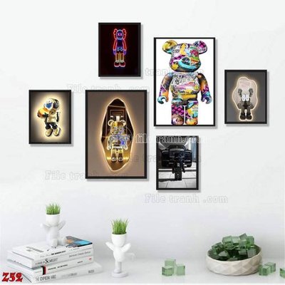 File ảnh File tranh bộ 6 tấm kaws gấu bearbrick Z52 (gốc) in biển hiệu