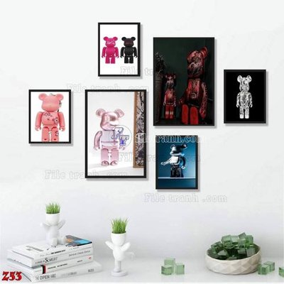 File tranh File tranh bộ 6 tấm kaws gấu bearbrick Z53 (bản gốc) treo phòng ăn