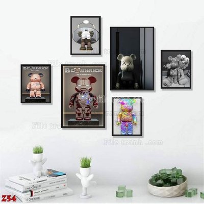 File in lụa File tranh bộ 6 tấm kaws gấu bearbrick Z54 (hoa văn) File tranh bộ 6 tấm kaws gấu bearbrick Z54