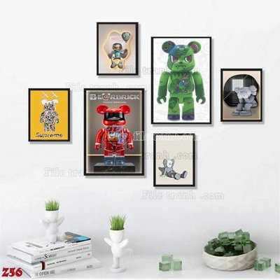 Tải file gốc File tranh bộ 6 tấm kaws gấu bearbrick Z56 (in khổ lớn) không mờ