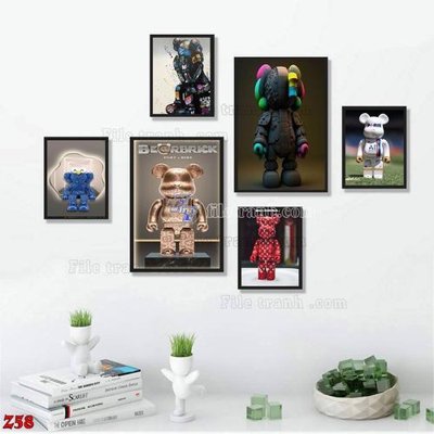 File gốc File tranh bộ 6 tấm kaws gấu bearbrick Z58 (trang trí) phòng trẻ em