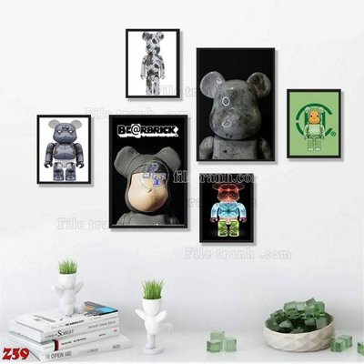 File gốc in ấn File tranh bộ 6 tấm kaws gấu bearbrick Z59 chất lượng vượt trội