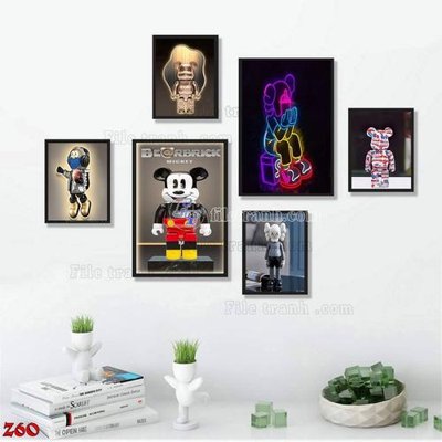 File ảnh gốc File tranh bộ 6 tấm kaws gấu bearbrick Z60 (chuyên in mica)