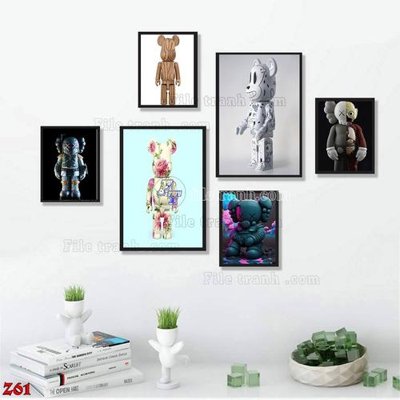 File in ấn File tranh bộ 6 tấm kaws gấu bearbrick Z61 (bản gốc) từ file gốc