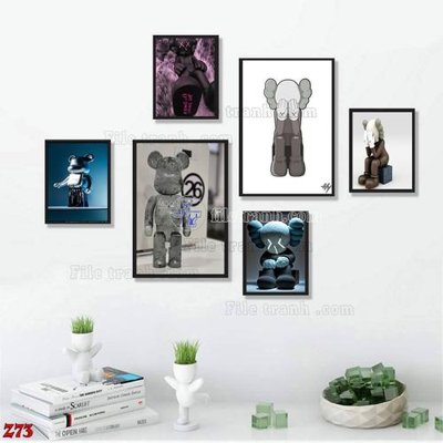 Tải file File tranh bộ 6 tấm kaws gấu bearbrick Z73 (gốc) in trên mọi chất liệu