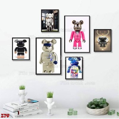 Download file gốc File tranh bộ 6 tấm kaws gấu bearbrick Z79 (in lụa) nghệ thuật