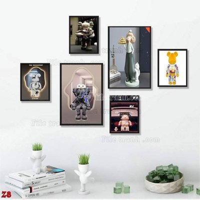 File gốc in mica File tranh bộ 6 tấm kaws gấu bearbrick Z8 chất lượng