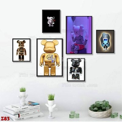 File gốc File tranh bộ 6 tấm kaws gấu bearbrick Z83 (PNG) trong suốt (transparent)