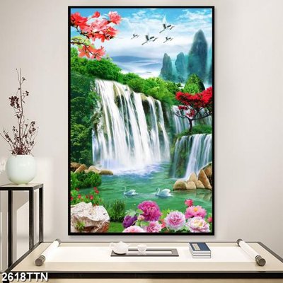 Download file gốc Tranh sơn thủy thác nước 2618TTN (in lụa) nghệ thuật
