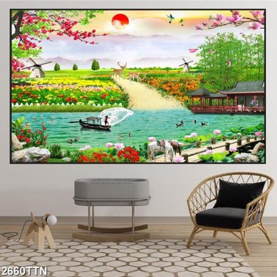 File gốc Tranh sơn thủy thác nước 2660TTN (in tráng gương) nghệ thuật