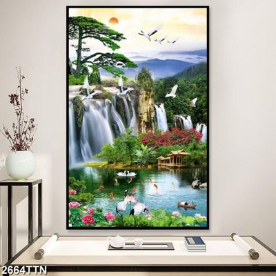 File tranh Tranh sơn thủy thác nước 2664TTN (gốc) in vải canvas