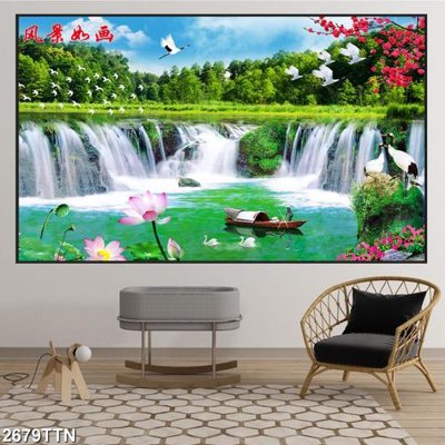 File tranh gốc Tranh sơn thủy thác nước 2679TTN (bản quyền) file PSD